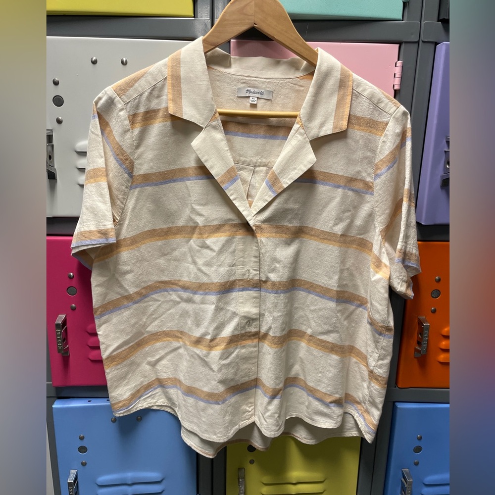 Madewell Striped Blouse in Cream and Orange